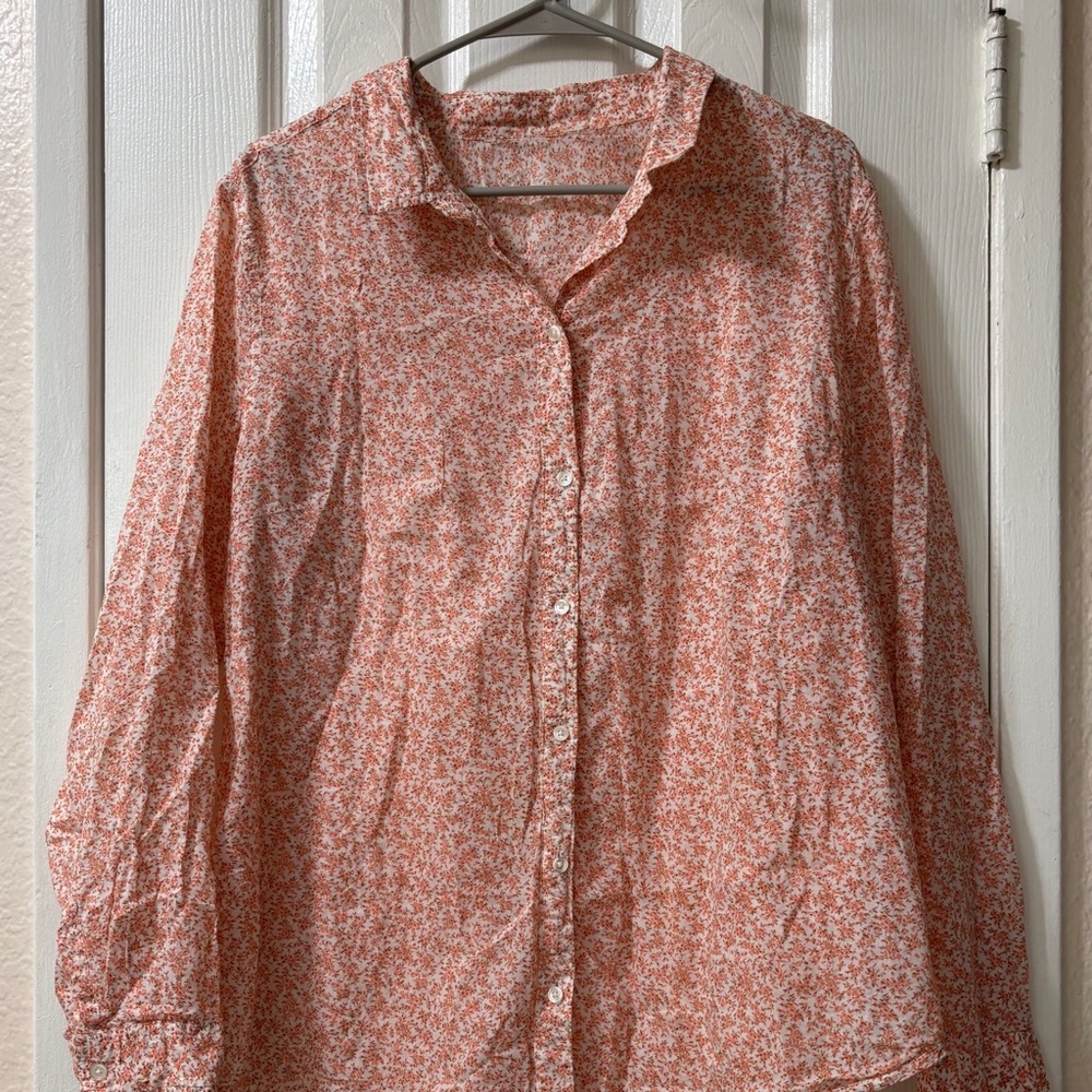 Women’s XL Floral Button Down Shirt - Orange